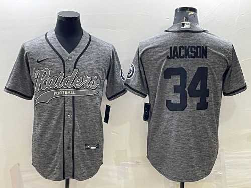 Mens Las Vegas Raiders #34 Bo Jackson Gray With Patch Cool Base Stitched Baseball Jersey